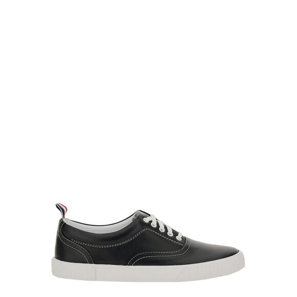 Thom Browne Men 'Heritage' Black Sneakers With Logo Tab On Heel In Leather Man